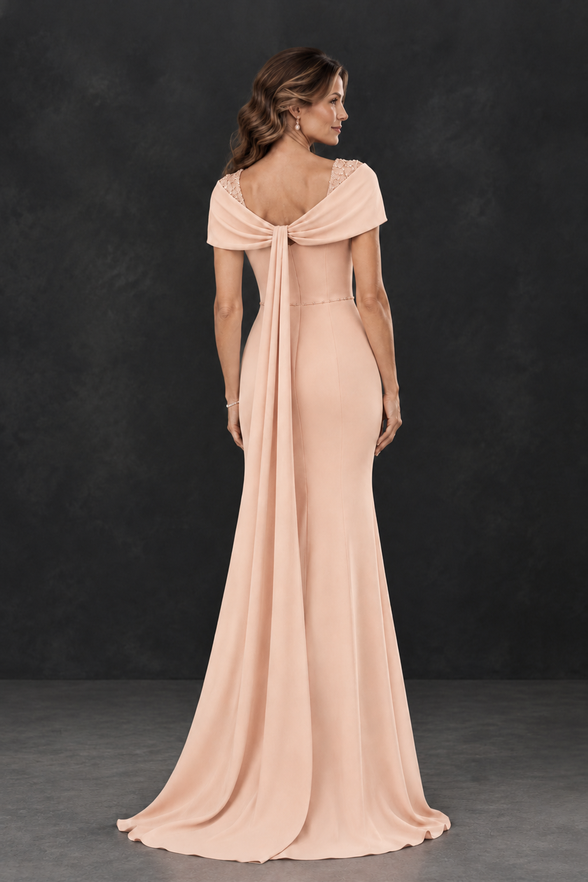 BOLODOO Rose Gold Mother of the Bride Dress with Draped Cape Detail - Rose Gold - Rose_Gold_2