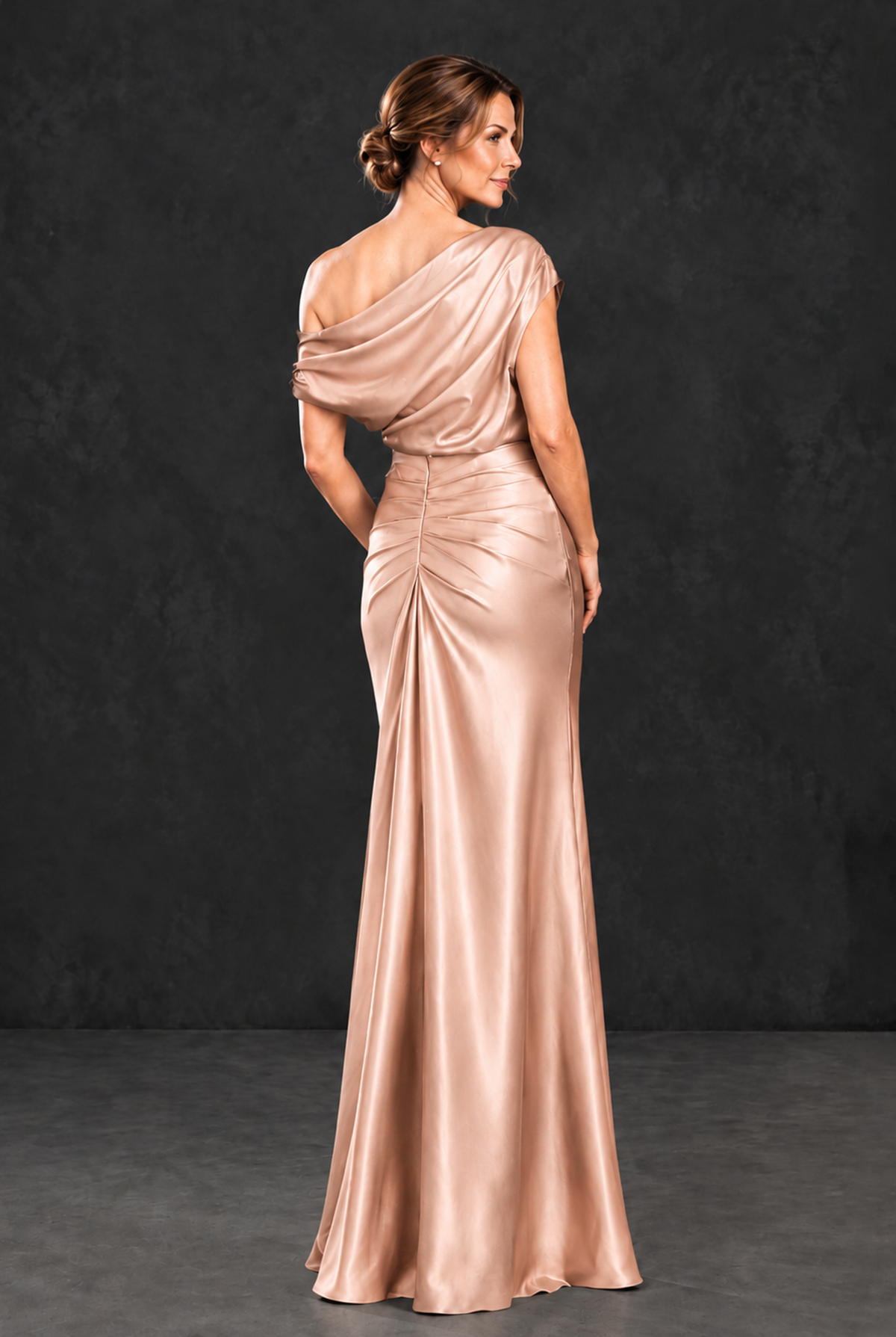 BOLODOO Rose Gold Asymmetric Ruched Mother of the Bride Dress - Rose Gold - Rose_Gold_2