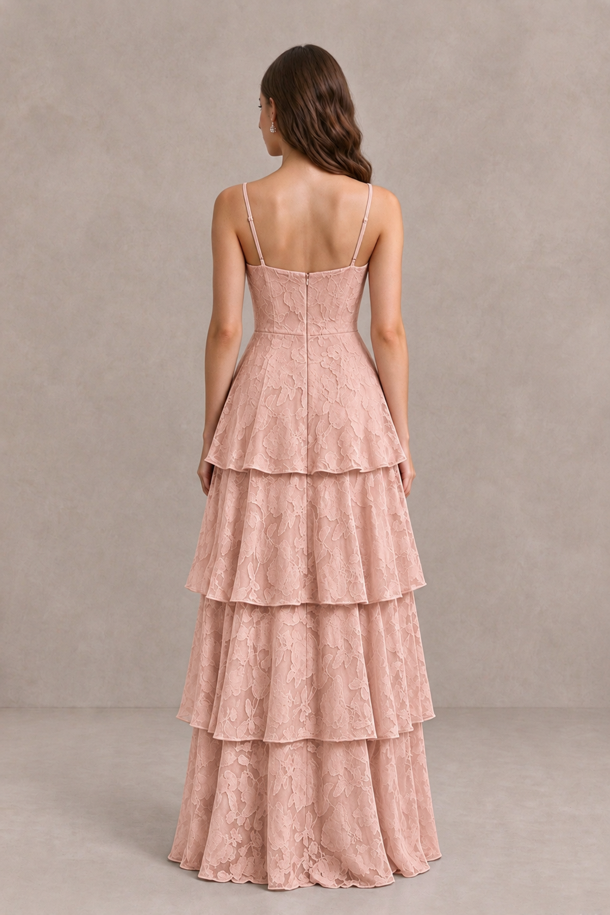 BOLODOO Rose Gold Tiered Floral-Textured Spaghetti Strap Maxi Dress - Rose Gold - Rose Gold_2