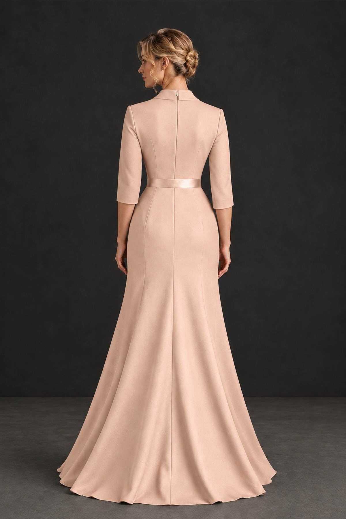 BOLODOO Rose Gold Lapel Ruffle Mother of the Bride Dress with Belt - Rose Gold - Rose Gold_2