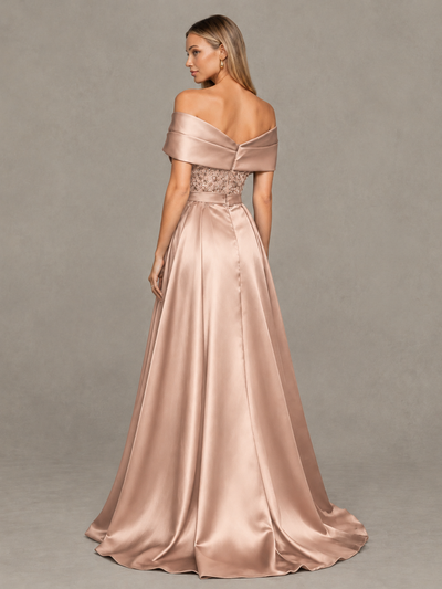 BOLODOO Rose Gold Sequin Mermaid Evening Dress with Detachable Satin Overskirt and Sweep Train - Rose Gold - Rose Gold_2