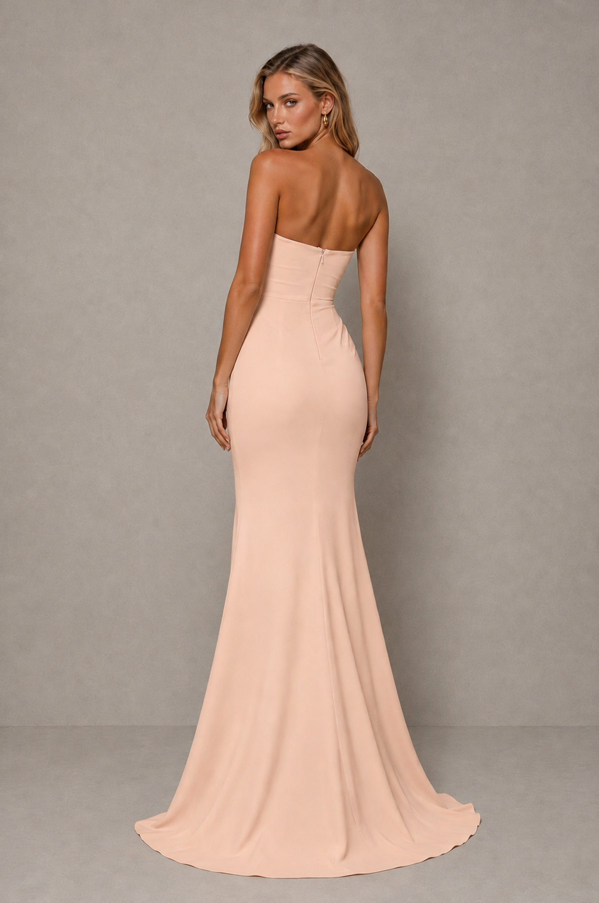 BOLODOO Rose Gold Strapless Sweetheart Ruched Mermaid Gown | Cascade Drape Formal Evening Dress - Rose Gold - Rose_Gold_2