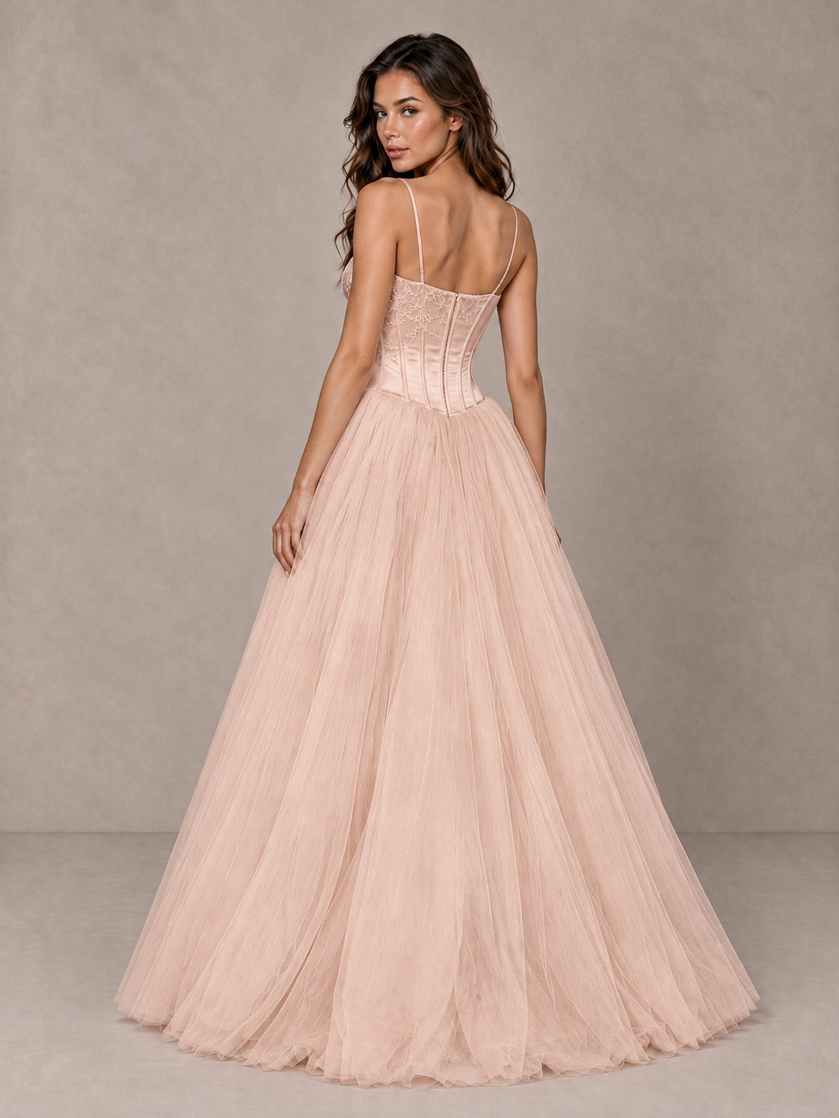 BOLODOO Rose Gold Corset Tulle Prom Dress with Spaghetti Straps - Rose Gold - Rose_Gold_2