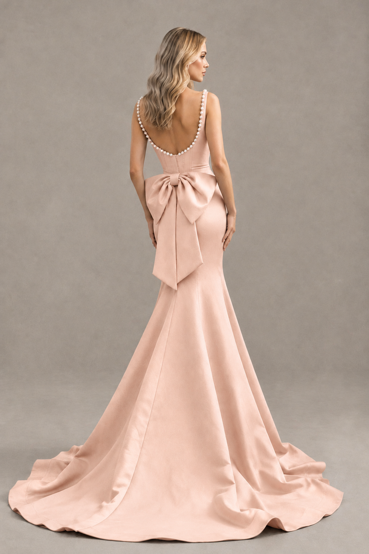 BOLODOO Rose Gold Pearl-Trim Mermaid Prom Dress with Back Bow - Rose Gold - Rose_Gold_2
