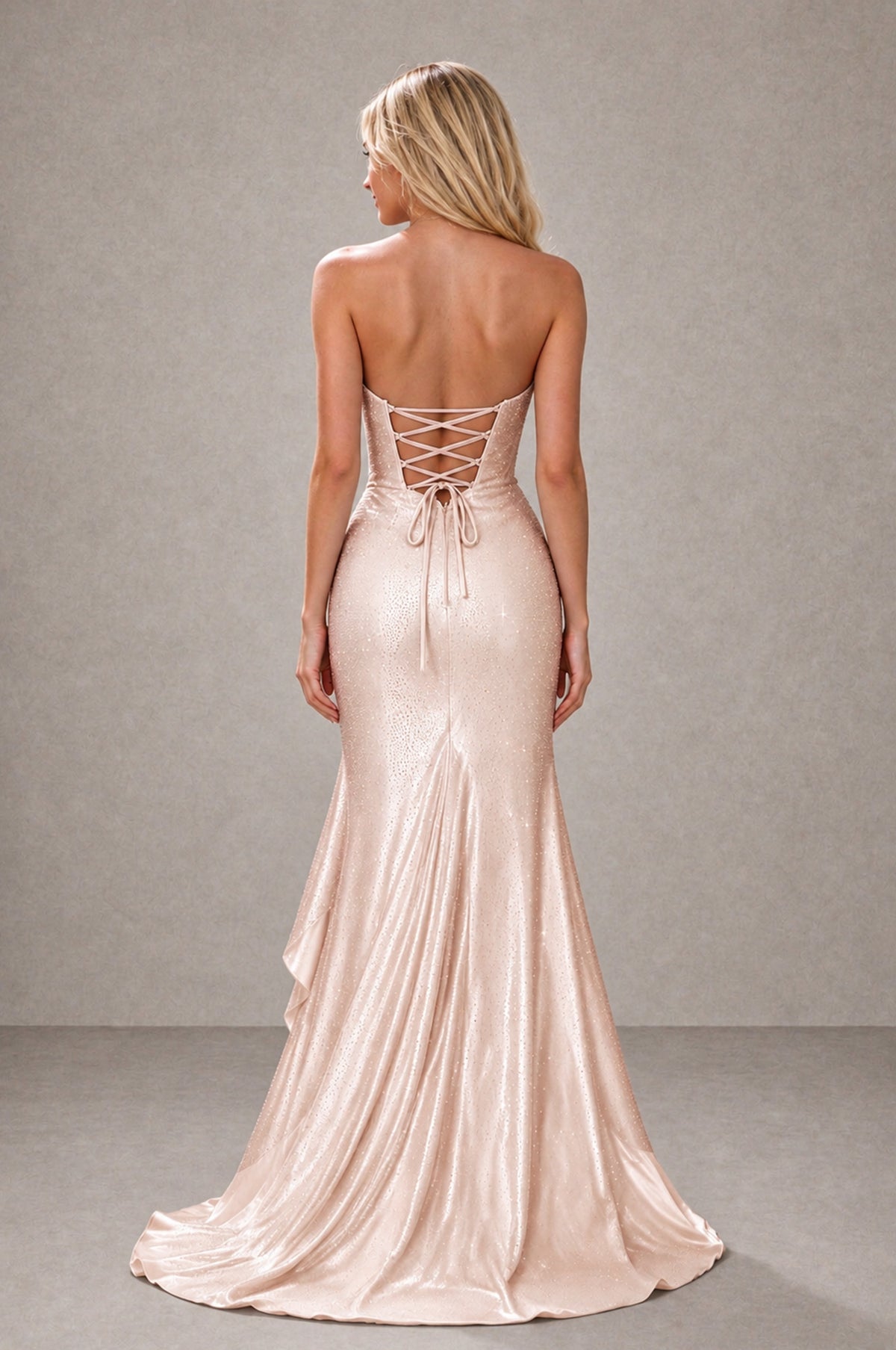 BOLODOO Rose Gold Strapless Corset Mermaid Prom Dress with Ruffle Slit - Rose Gold - Rose Gold_2