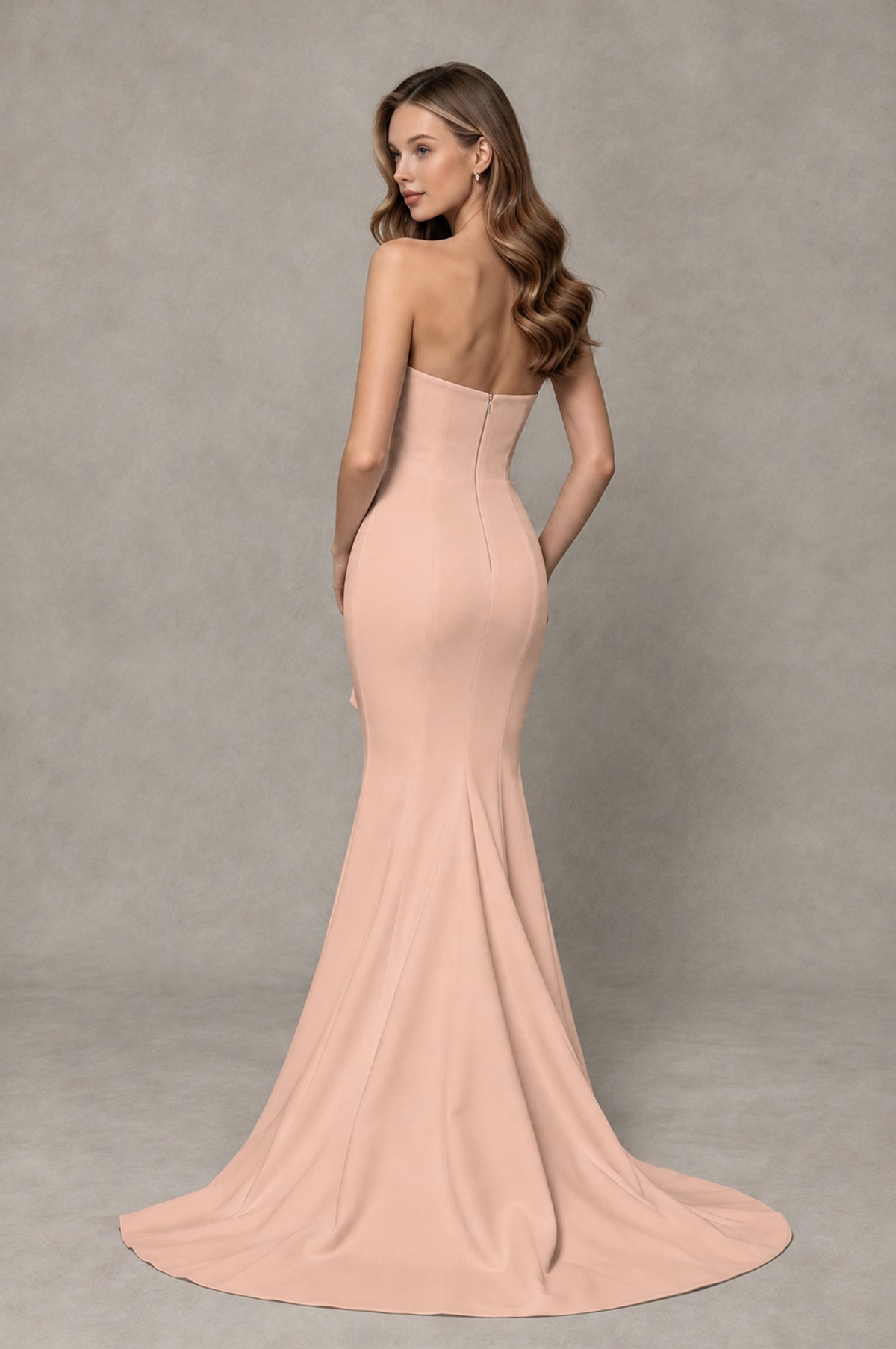 BOLODOO Rose Gold Strapless Mermaid Evening Dress with Ruffle Slit and Train - Rose Gold - Rose Gold_2