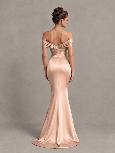 BOLODOO Rose Gold Off-Shoulder Satin Mermaid Prom Dress - Rose Gold - Rose Gold_2