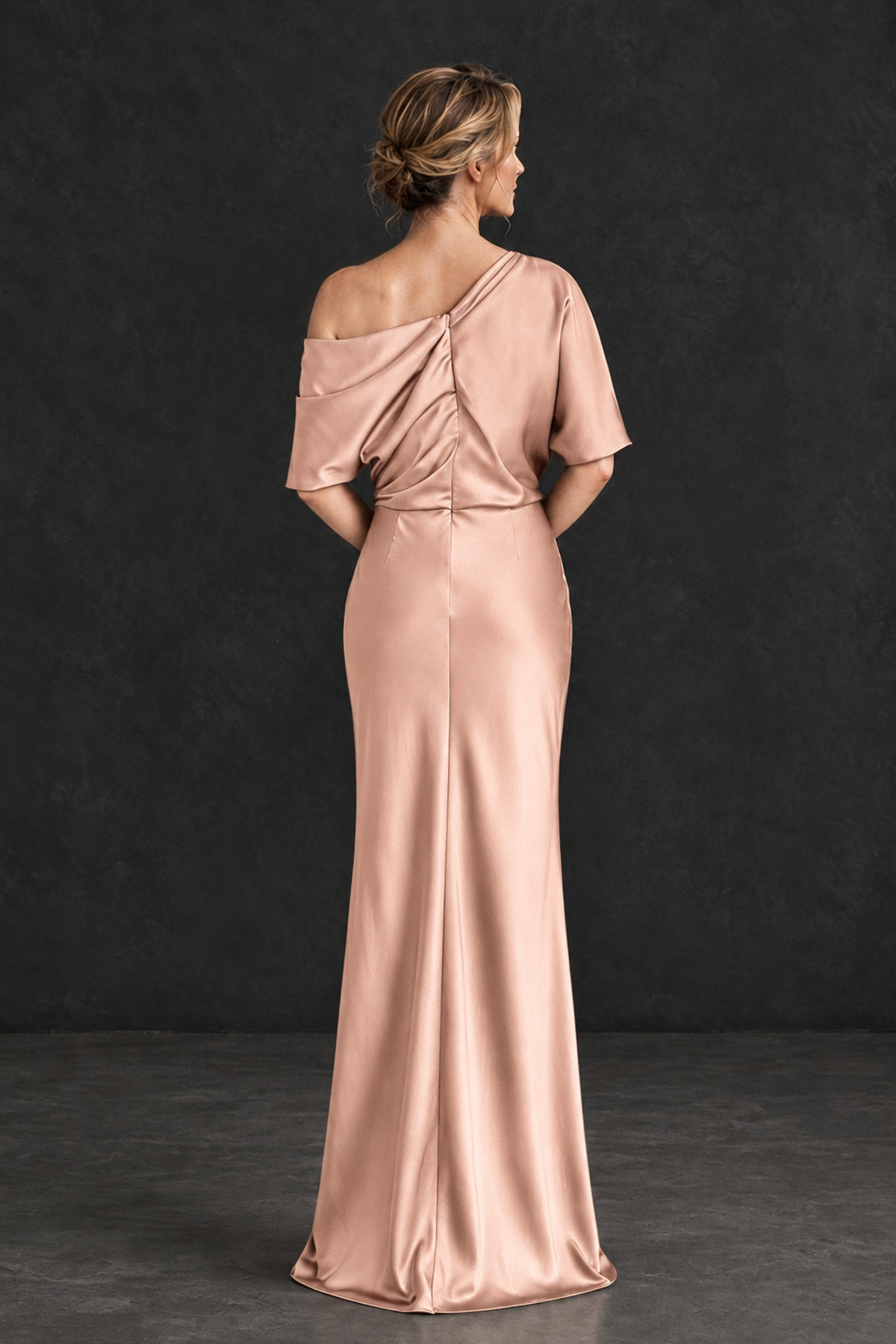 BOLODOO Rose Gold Satin Asymmetric Mother of the Bride Dress - Rose Gold - Rose Gold_2
