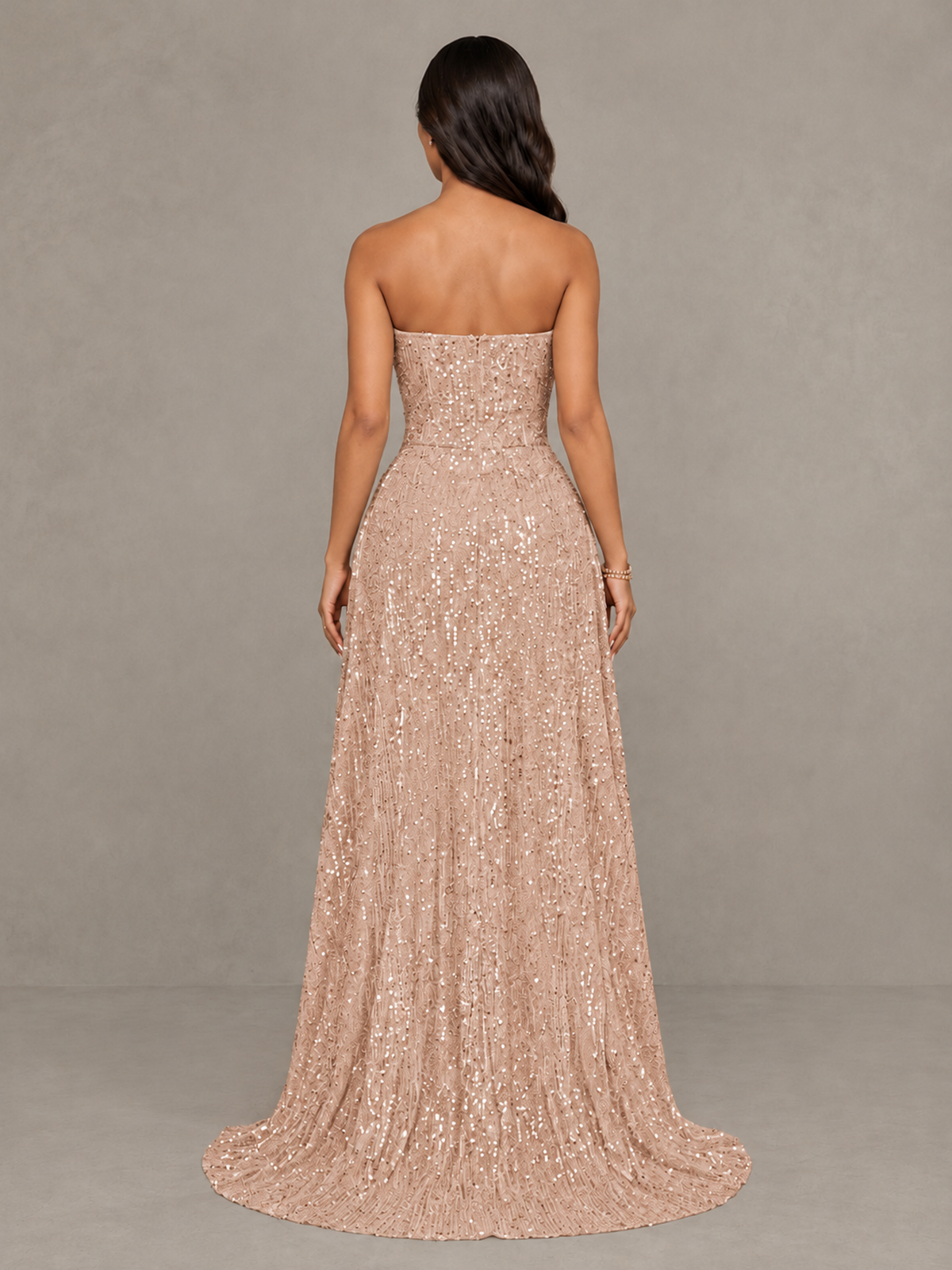BOLODOO Rose Gold Sequin Strapless Mini Dress with High Low Overskirt - Rose Gold - Rose Gold_2