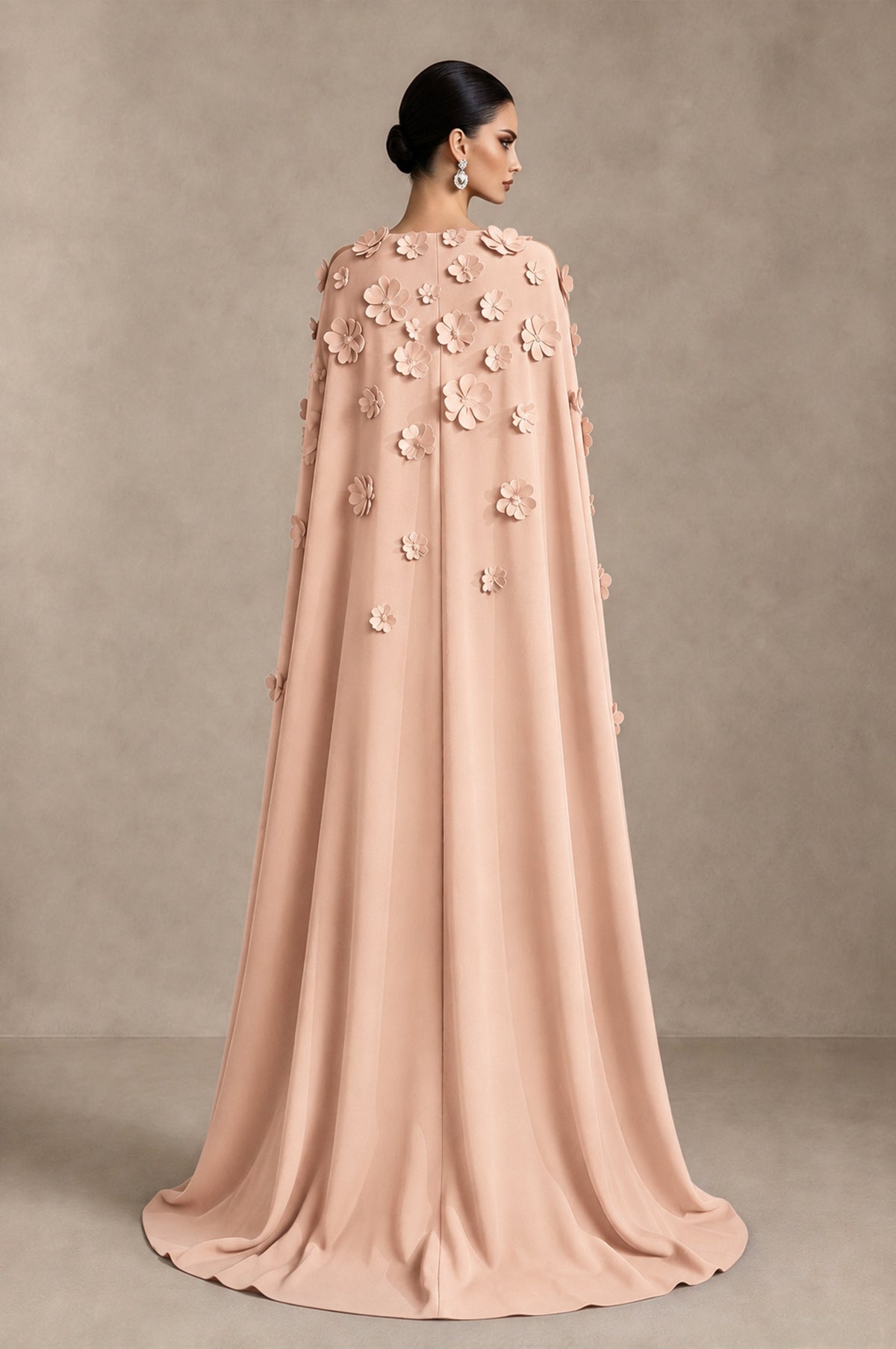 BOLODOO Rose Gold 3D Floral Applique Cape Formal Dress - Rose Gold - Rose Gold_2