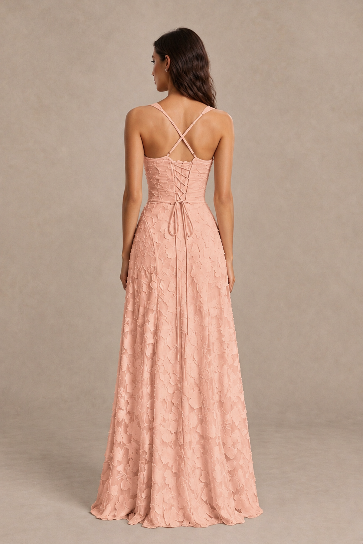 BOLODOO Rose Gold Floral-Textured A-Line Dress with Lace-Up Back - Rose Gold - Rose Gold_2
