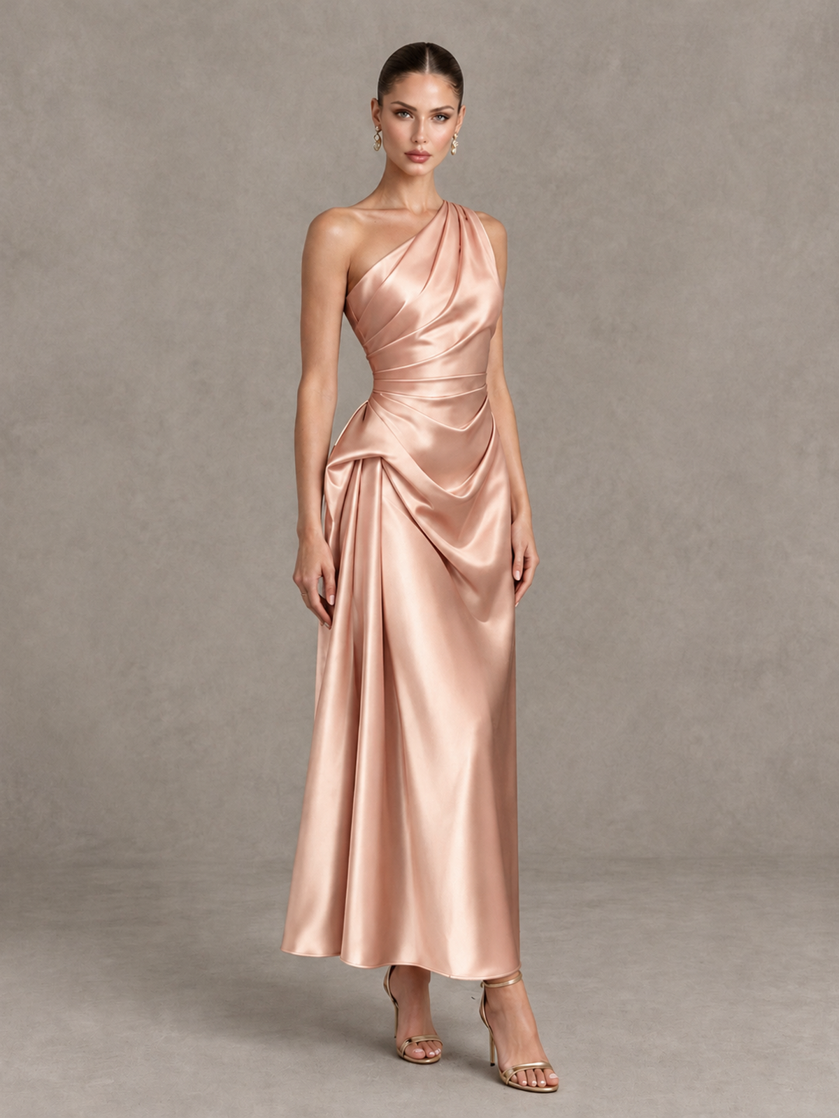 BOLODOO Rose Gold One Shoulder Satin Cocktail Dress with Draped A-Line Skirt - Rose Gold - Rose Gold_3