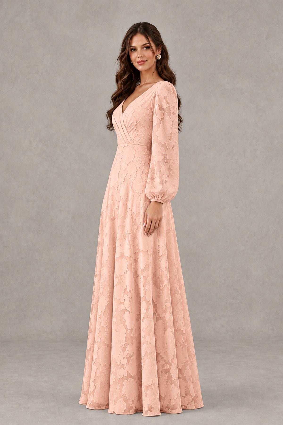 BOLODOO Rose Gold Long Sleeve V-Neck A-Line Mother of the Bride Dress - Rose Gold - Rose Gold_3