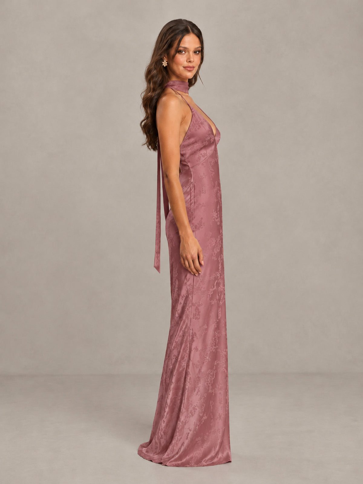 BOLODOO Rose Gold Floral Satin Open-Back Bridesmaid Dress - Rose Gold - Rose Gold_3