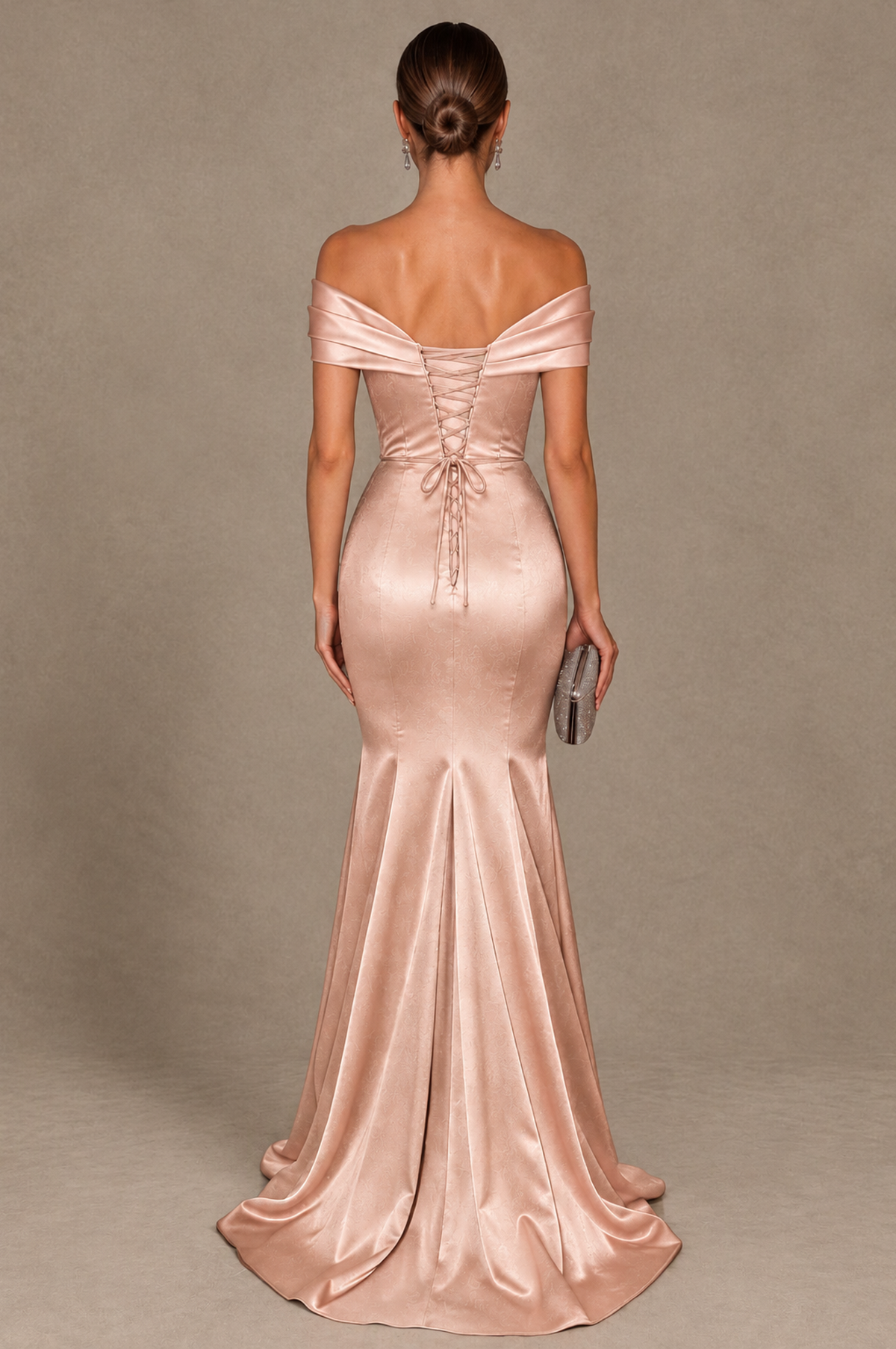 BOLODOO Rose Gold Off-the-Shoulder Ruched Satin Mermaid Evening Dress - Rose Gold - Rose_Gold_3