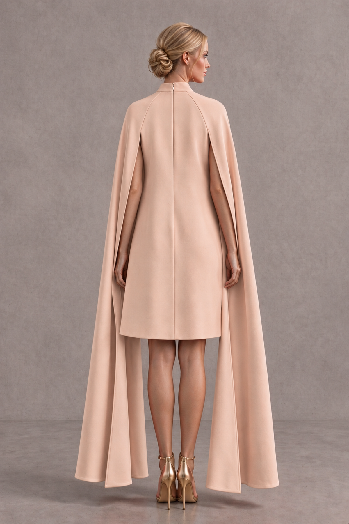 BOLODOO Rose Gold High Neck Floral Cape Mini Cocktail Dress - Rose Gold - Rose Gold_3