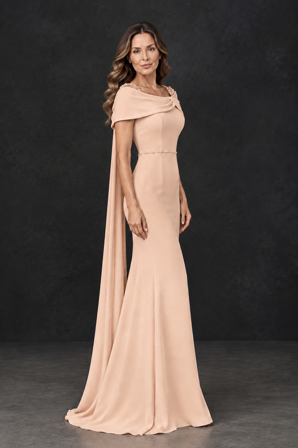 BOLODOO Rose Gold Mother of the Bride Dress with Draped Cape Detail - Rose Gold - Rose_Gold_3