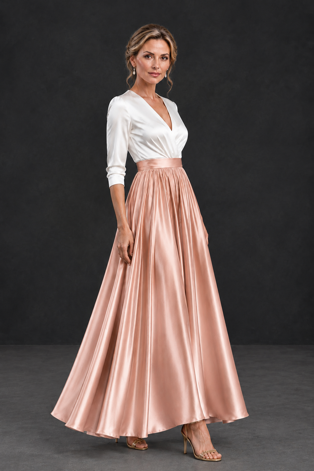 BOLODOO Rose Gold and White V-Neck A-Line Mother of the Bride Dress - Rose Gold - Rose Gold_3