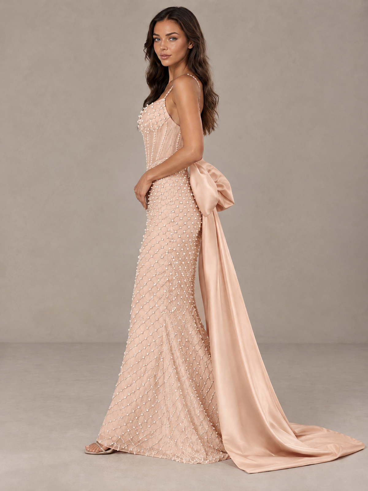 BOLODOO Rose Gold Beaded Corset Prom Dress with Bow Train - Rose Gold - Rose_Gold_3
