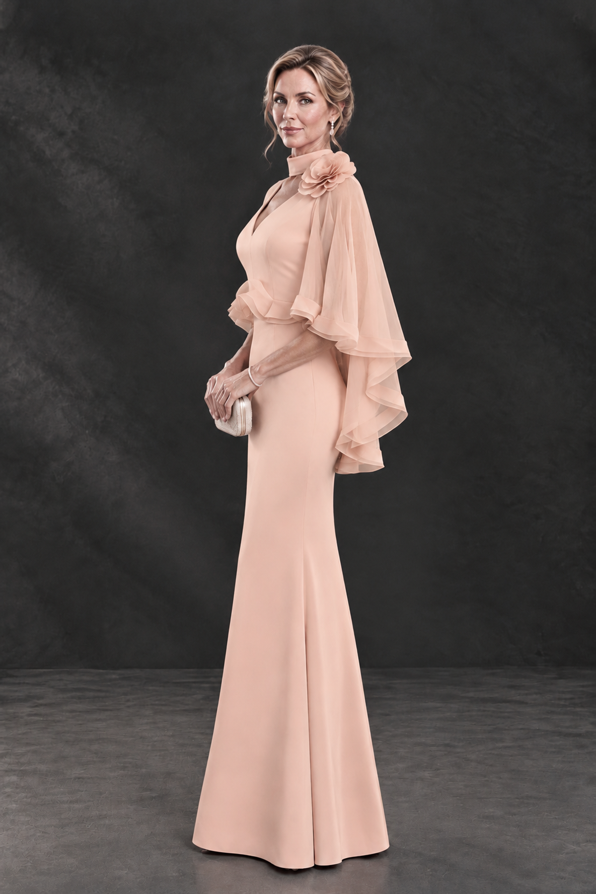 BOLODOO Rose Gold Floral Cape Sleeve Mother of the Bride Dress - Rose Gold - Rose_Gold_3