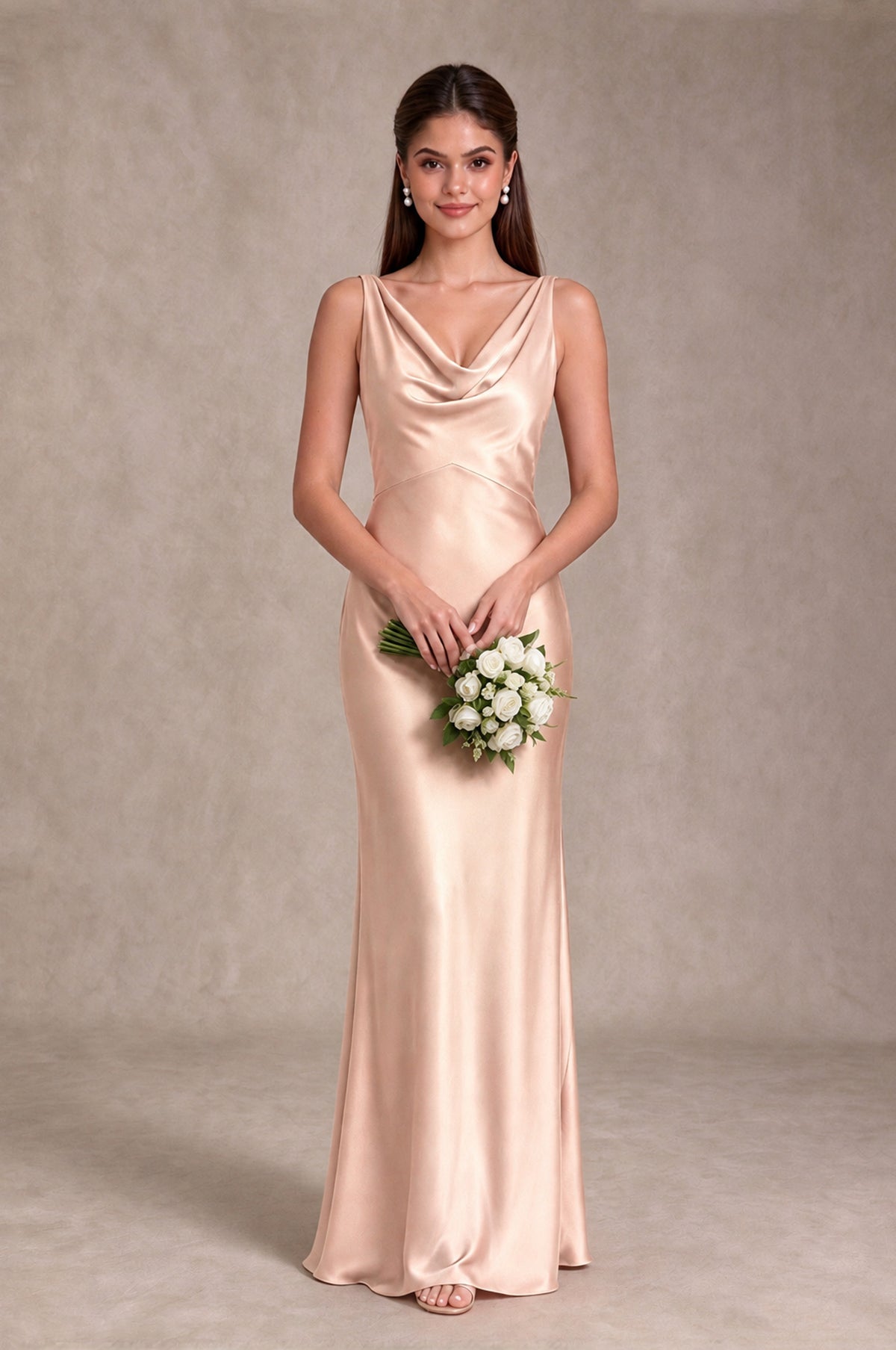 BOLODOO Rose Gold Cowl Neck Open Back Satin Bridesmaid Dress - Rose Gold - Rose Gold_3