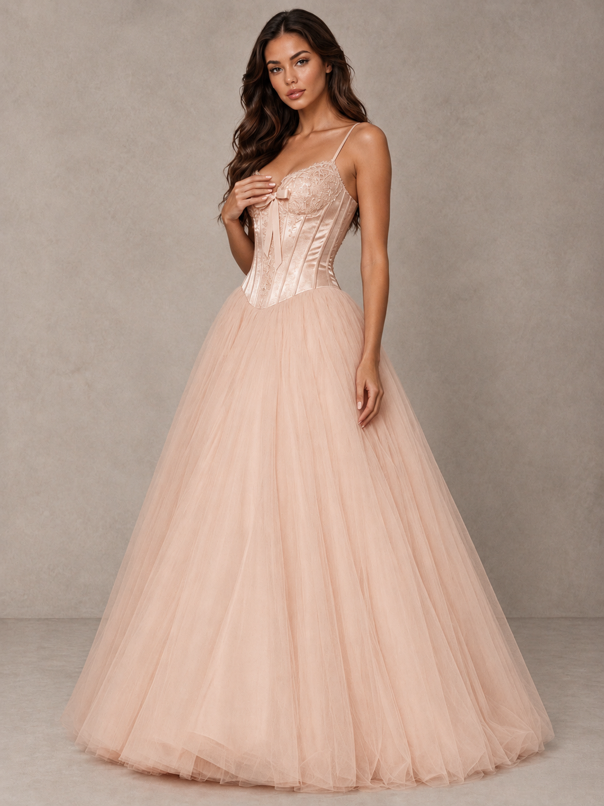 BOLODOO Rose Gold Corset Tulle Prom Dress with Spaghetti Straps - Rose Gold - Rose_Gold_3