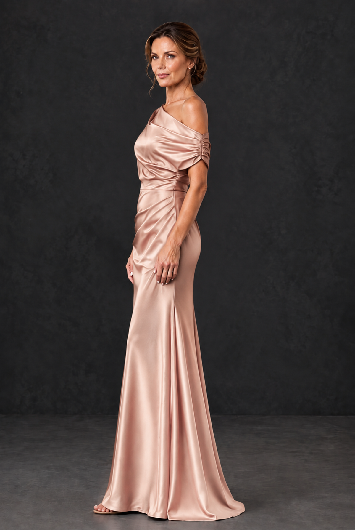BOLODOO Rose Gold Asymmetric Ruched Mother of the Bride Dress - Rose Gold - Rose_Gold_3