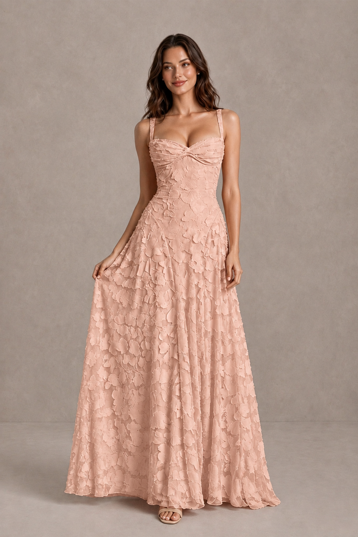 BOLODOO Rose Gold Floral-Textured A-Line Dress with Lace-Up Back - Rose Gold - Rose Gold_3