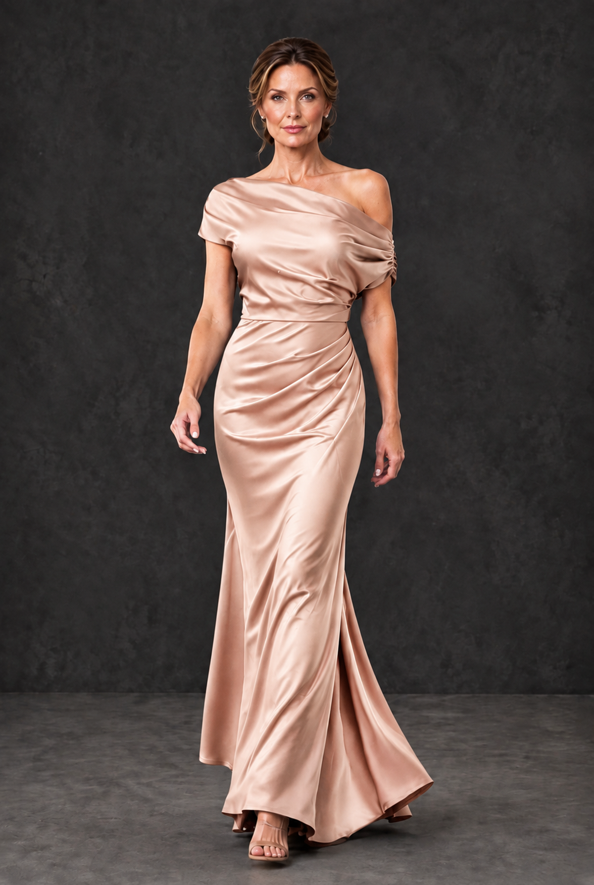 BOLODOO Rose Gold Asymmetric Ruched Mother of the Bride Dress - Rose Gold - Rose_Gold_4