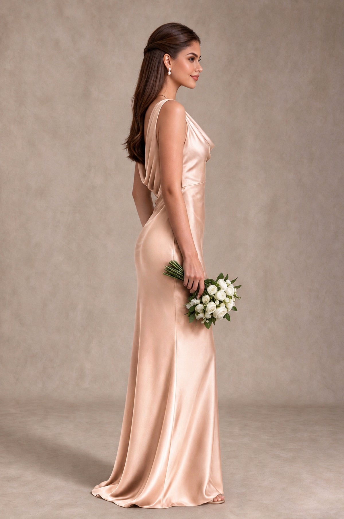 BOLODOO Rose Gold Cowl Neck Open Back Satin Bridesmaid Dress - Rose Gold - Rose Gold_4