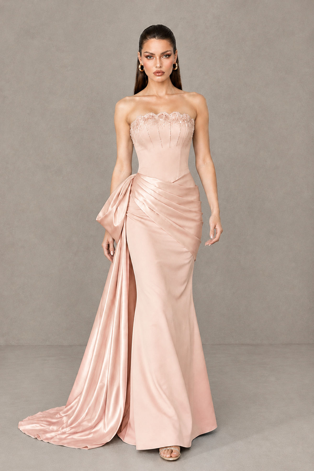 BOLODOO Rose Gold Strapless Satin Prom Dress with Draped Side Train - Rose Gold - Rose_Gold_4