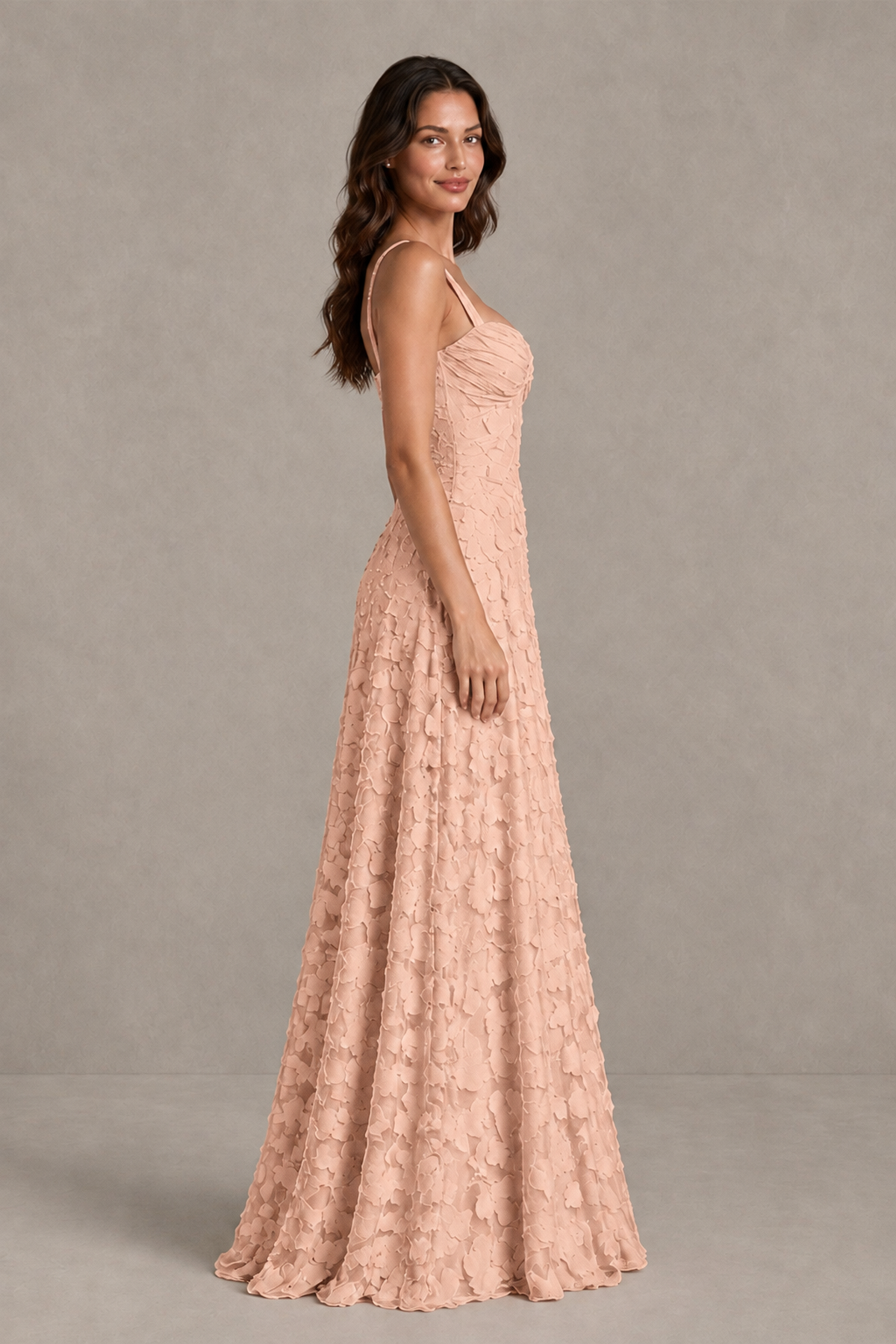 BOLODOO Rose Gold Floral-Textured A-Line Dress with Lace-Up Back - Rose Gold - Rose Gold_4