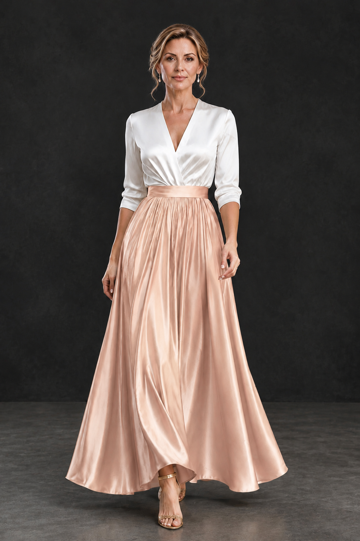 BOLODOO Rose Gold and White V-Neck A-Line Mother of the Bride Dress - Rose Gold - Rose Gold_4