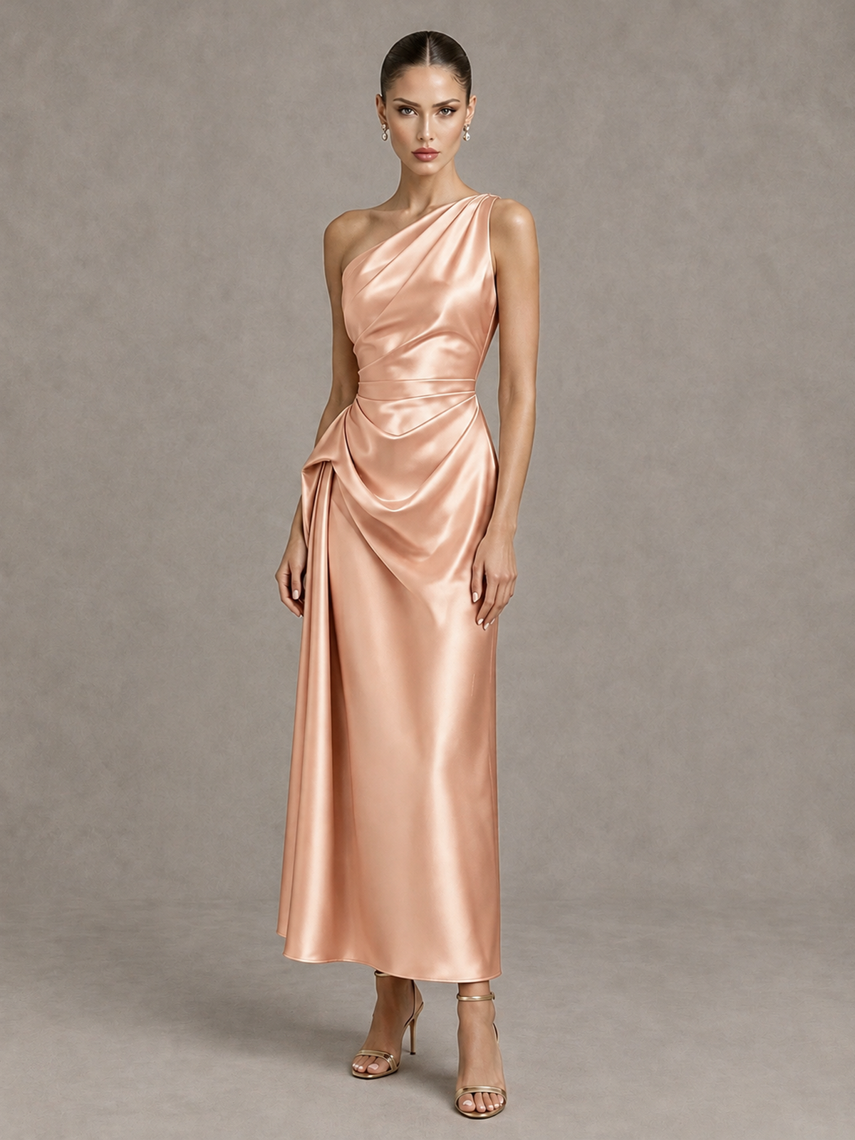 BOLODOO Rose Gold One Shoulder Satin Cocktail Dress with Draped A-Line Skirt - Rose Gold - Rose Gold_4