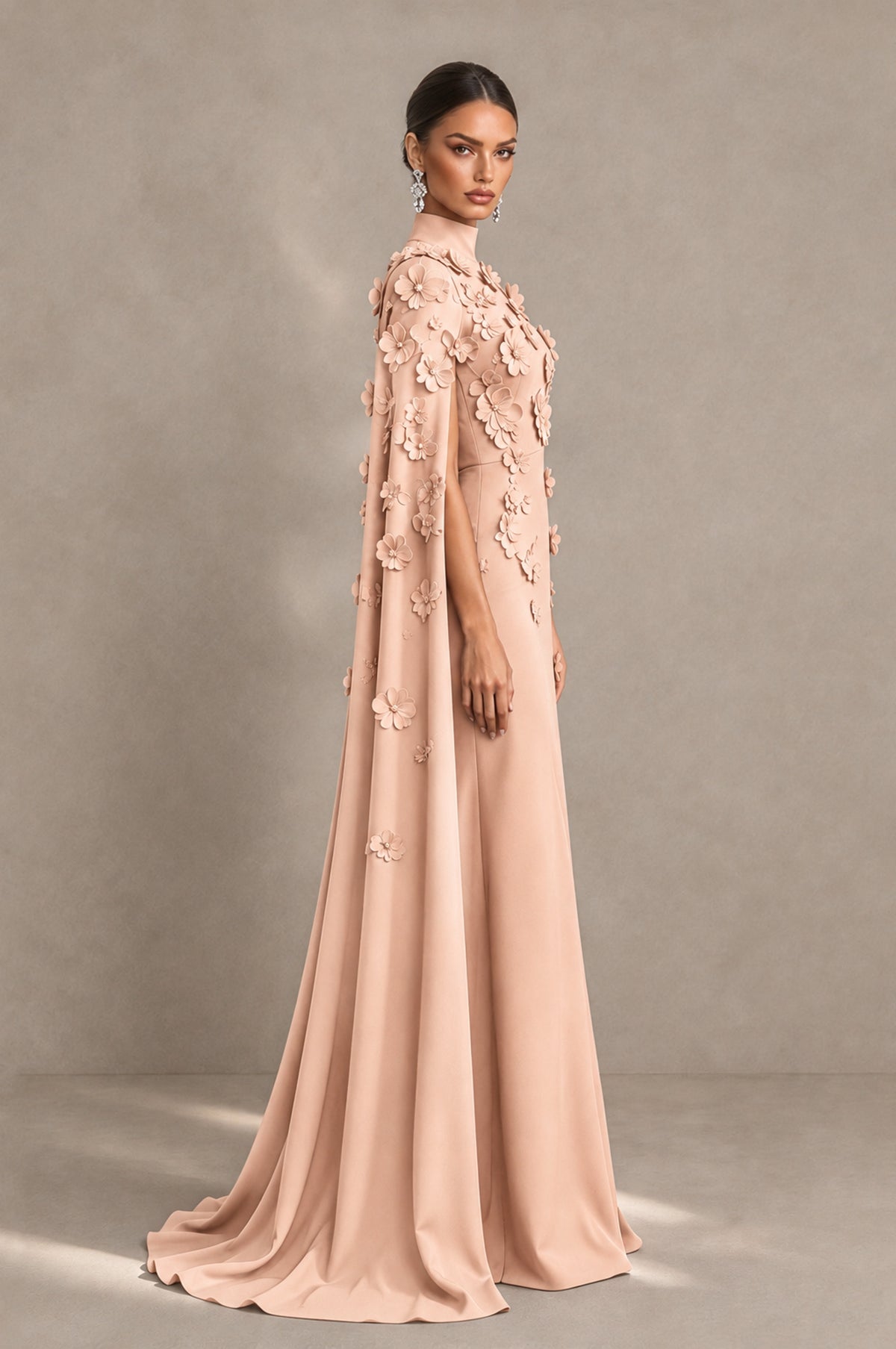 BOLODOO Rose Gold 3D Floral Applique Cape Formal Dress - Rose Gold - Rose_Gold_4