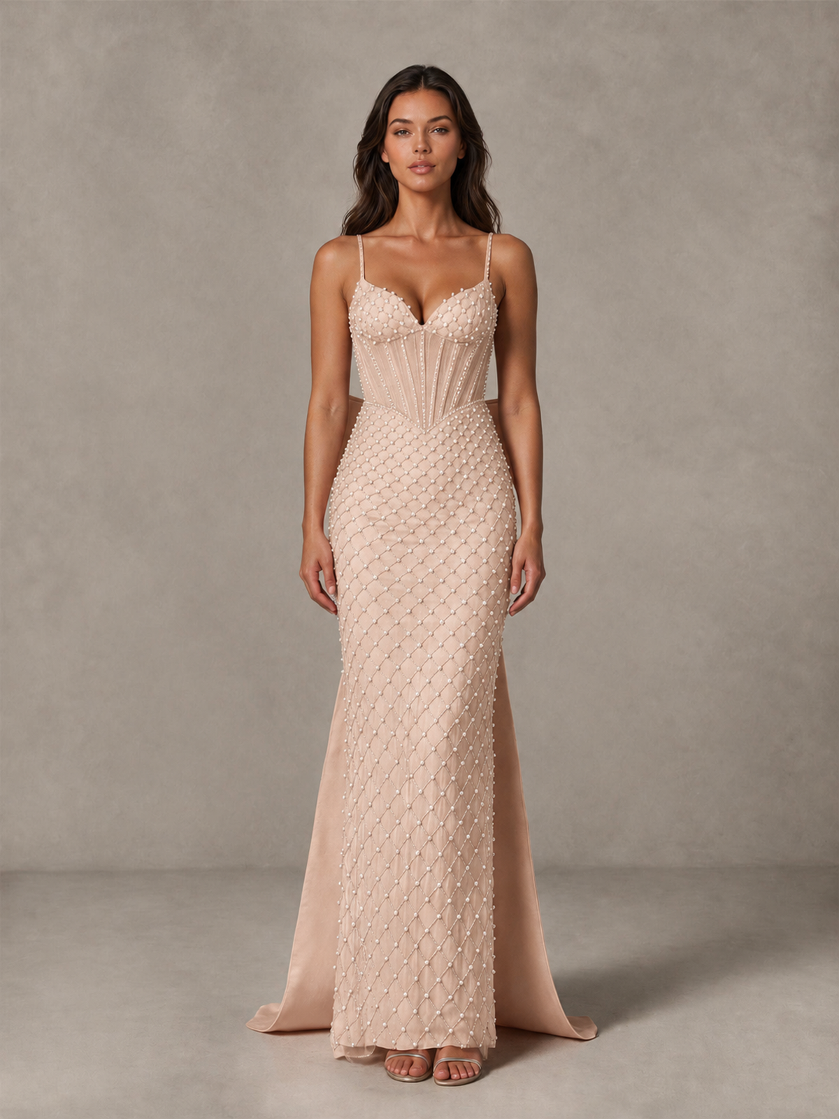 BOLODOO Rose Gold Beaded Corset Prom Dress with Bow Train - Rose Gold - Rose_Gold_4