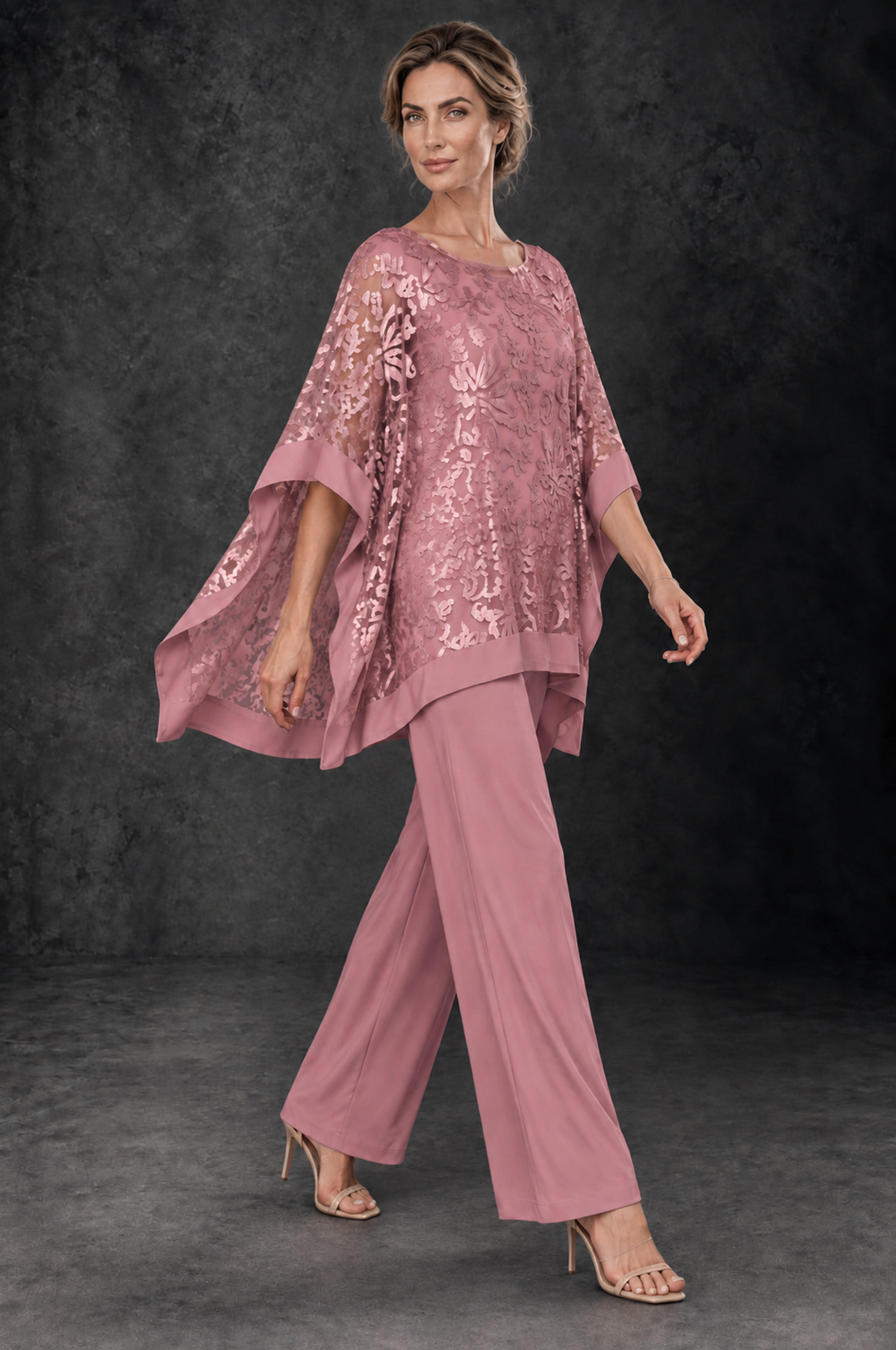 BOLODOO Rose Gold Floral Cape Mother of the Bride Pant Suit - Rose Gold - Rose_Gold_4