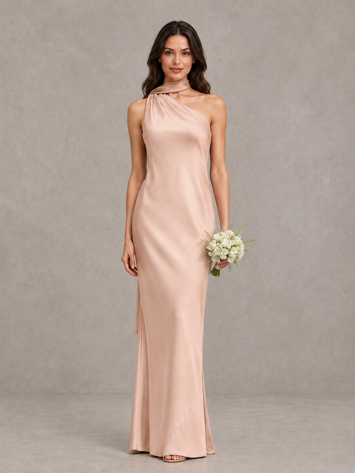 BOLODOO Rose Gold Satin One-Shoulder Bridesmaid Dress with Open Back - Rose Gold - Rose Gold (1)