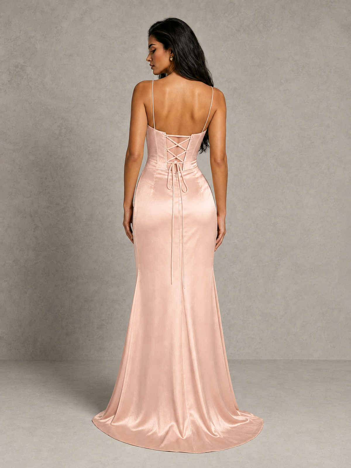BOLODOO Rose Gold Satin Corset Prom Dress with High Slit & Lace-Up Back - Rose Gold - Rose Gold (2)