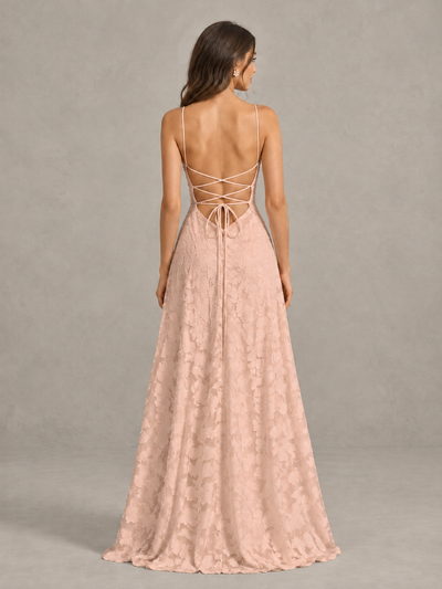 BOLODOO Rose Gold Floral Appliqué Slit Maxi Dress - Rose Gold - Rose Gold (2)