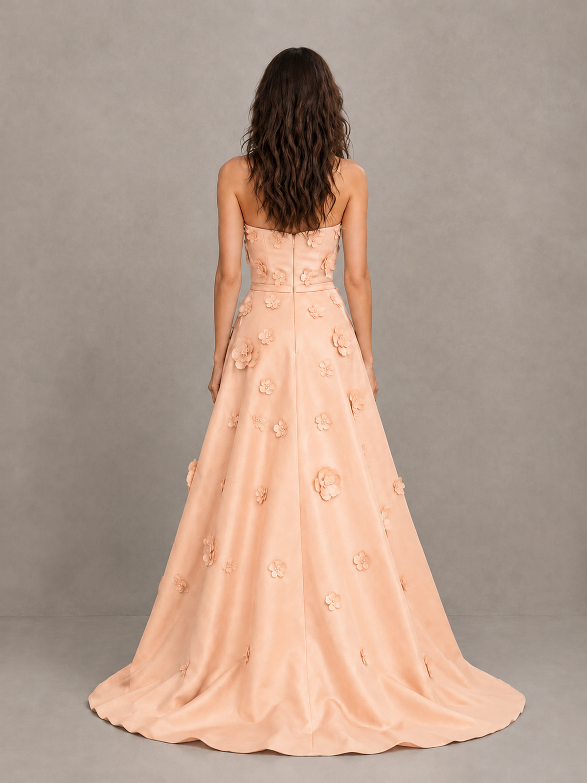 BOLODOO Rose Gold Strapless 3D Floral Applique Prom Gown with Draped Skirt - Rose Gold - Rose Gold (2)