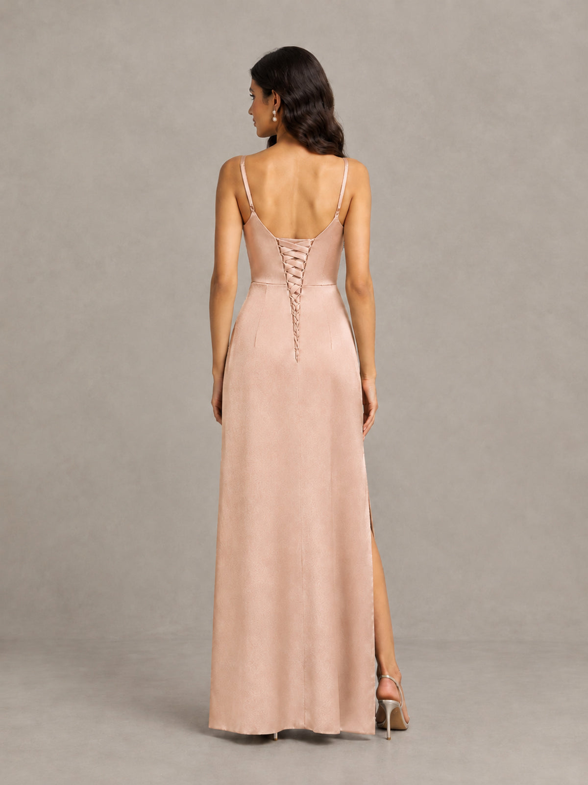 BOLODOO Rose Gold Cowl Neck Satin Bridesmaid Dress with Slit - Rose Gold - Rose Gold (2)