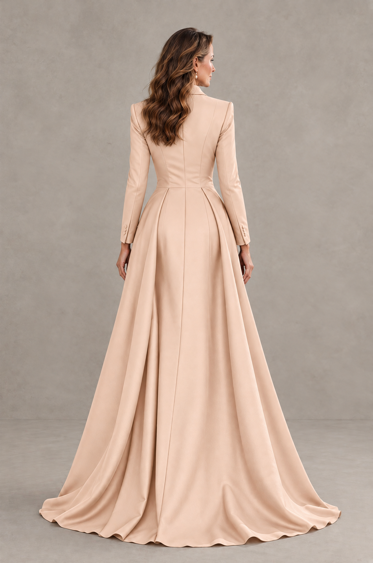 BOLODOO Rose Gold Long Sleeve Lace Blazer Gown with High Slit - Rose Gold - Rose Gold (2)