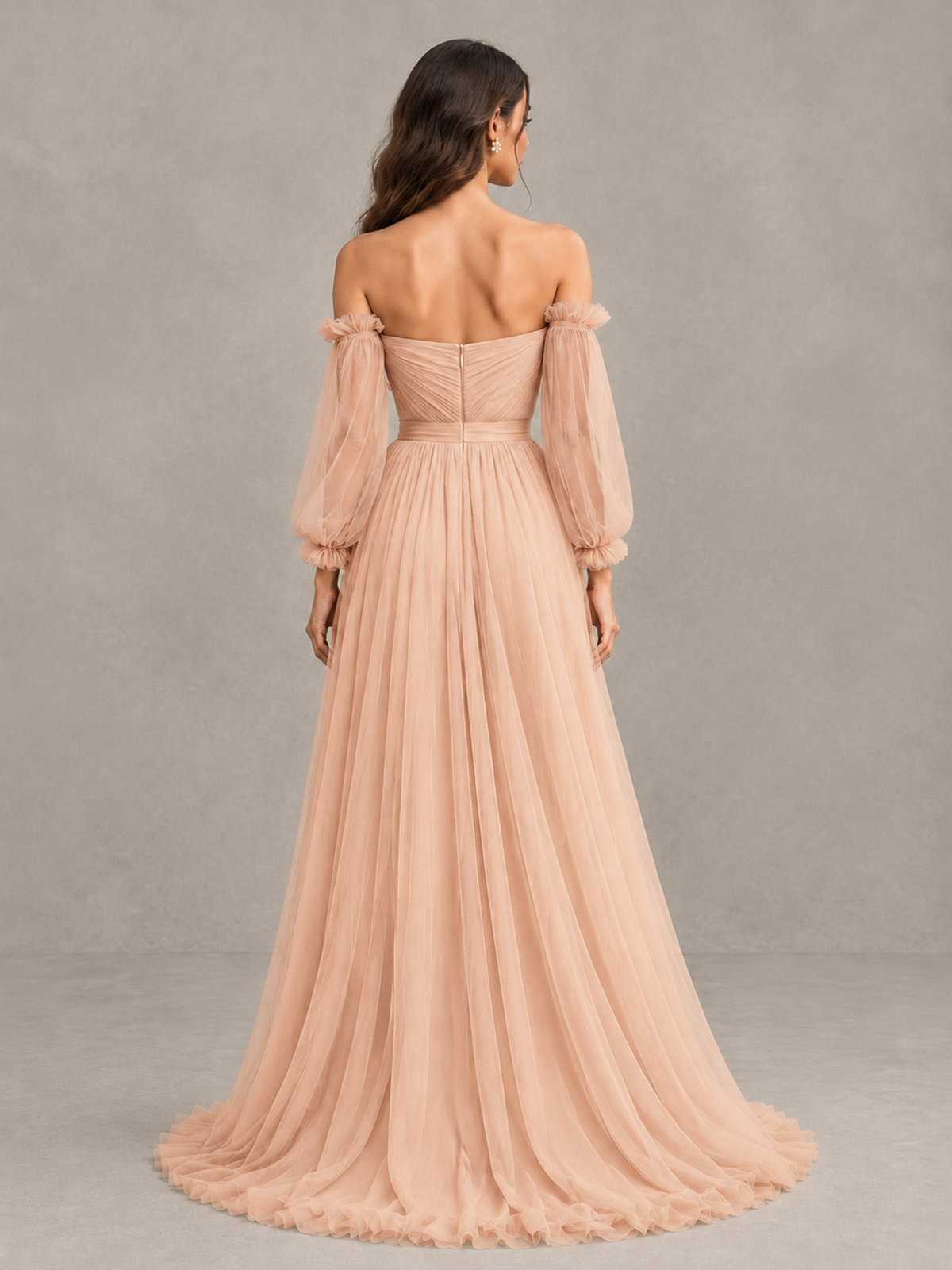 BOLODOO Rose Gold Off-the-Shoulder Long Sleeve A-Line Bridesmaid Dress - Rose Gold - Rose Gold (2)
