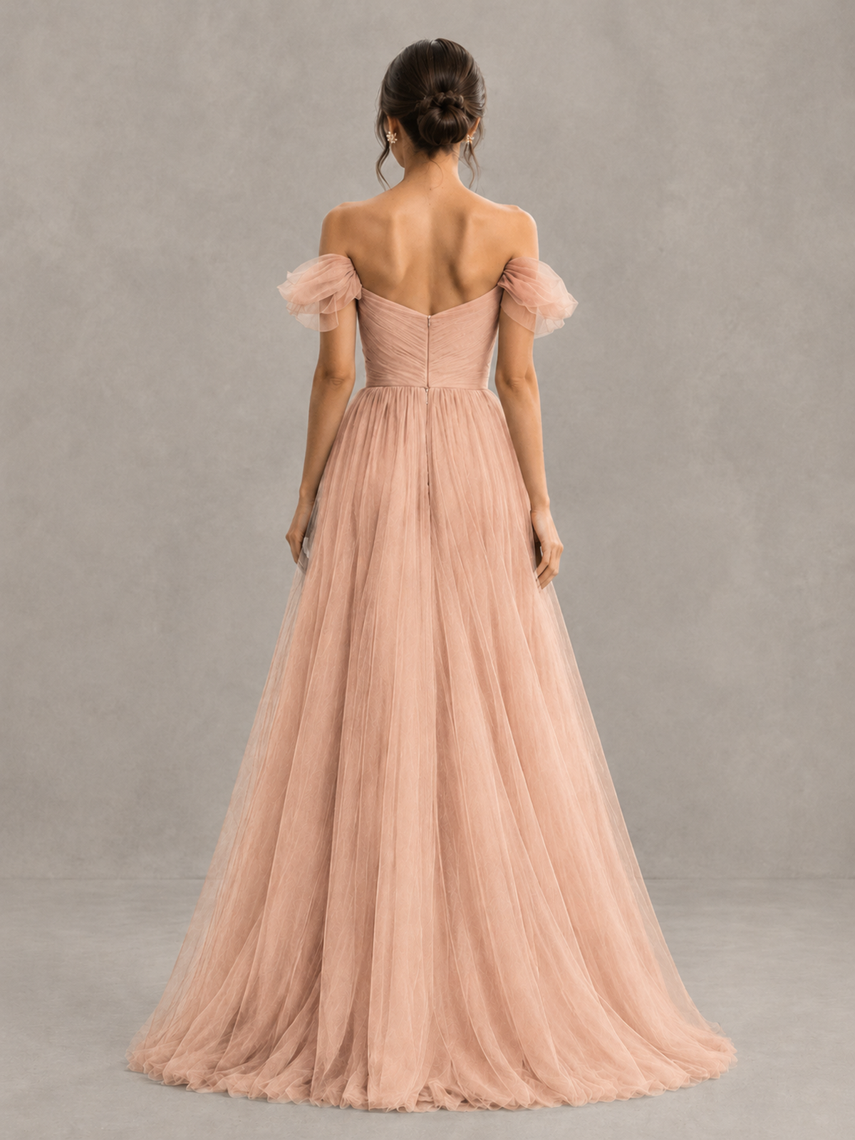 BOLODOO Rose Gold Off-the-Shoulder Ruffle Sleeve A-Line Bridesmaid Dress - Rose Gold - Rose Gold (2)