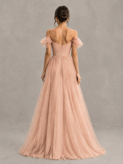 BOLODOO Rose Gold Off-the-Shoulder Ruffle Sleeve A-Line Bridesmaid Dress - Rose Gold - Rose Gold (2)