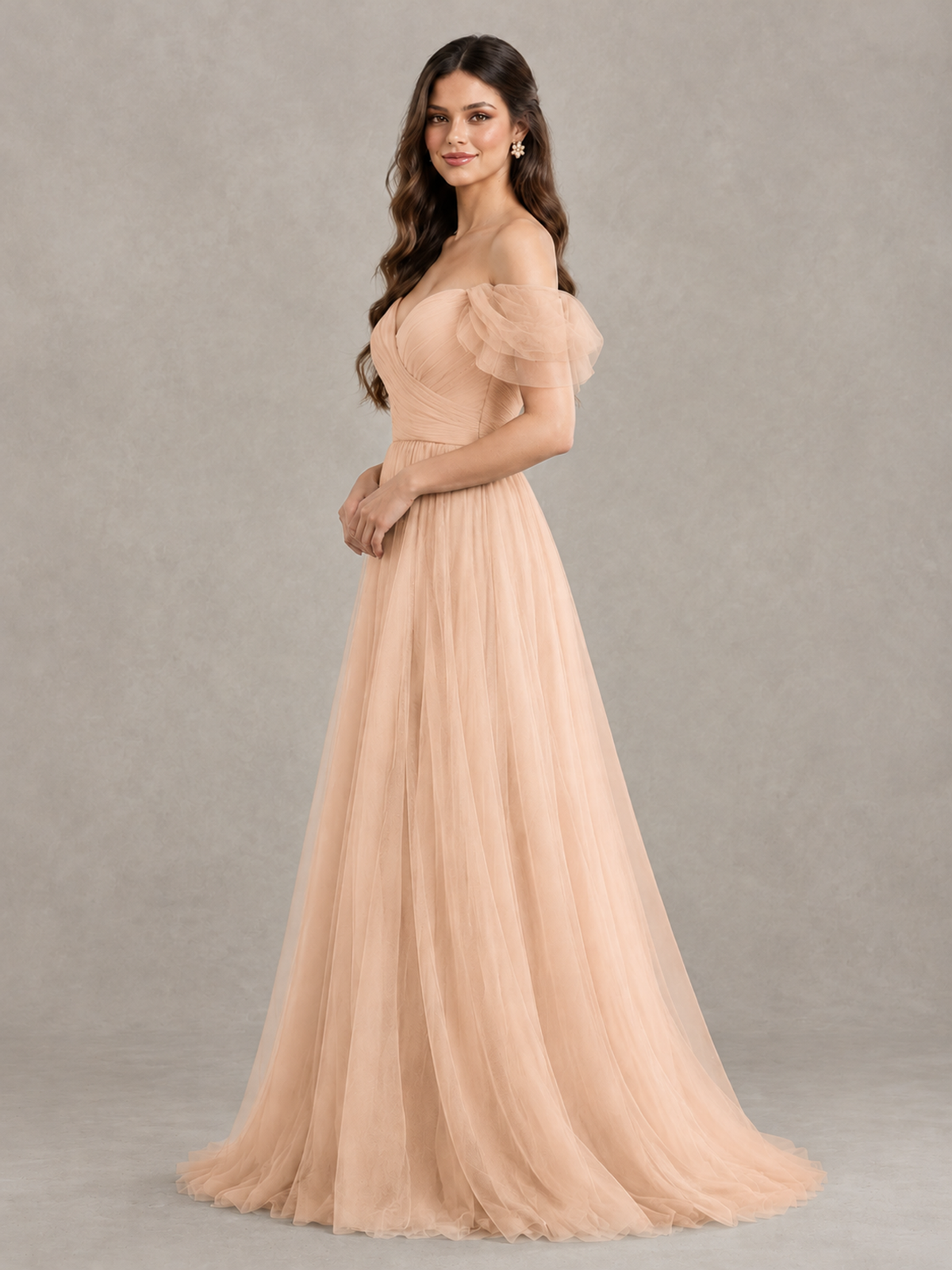 BOLODOO Rose Gold Off-the-Shoulder Ruffle Sleeve A-Line Bridesmaid Dress - Rose Gold - Rose Gold (3)