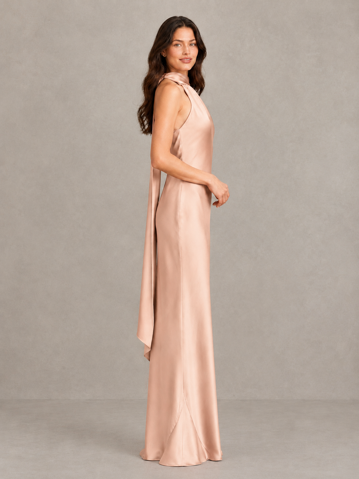 BOLODOO Rose Gold Satin One-Shoulder Bridesmaid Dress with Open Back - Rose Gold - Rose Gold (3)
