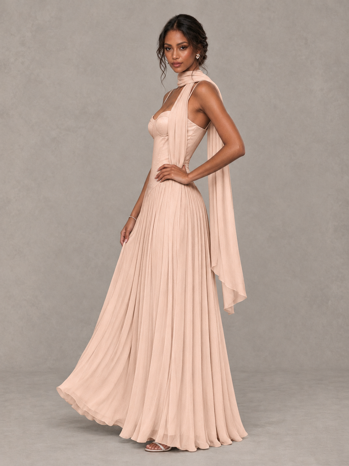 BOLODOO Rose Gold Corset Bridesmaid Dress with Scarf - Rose Gold - Rose Gold (3)