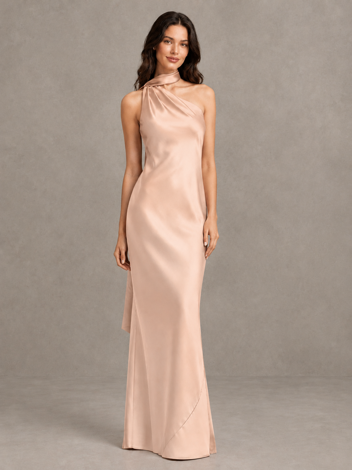 BOLODOO Rose Gold Satin One-Shoulder Bridesmaid Dress with Open Back - Rose Gold - Rose Gold (4)